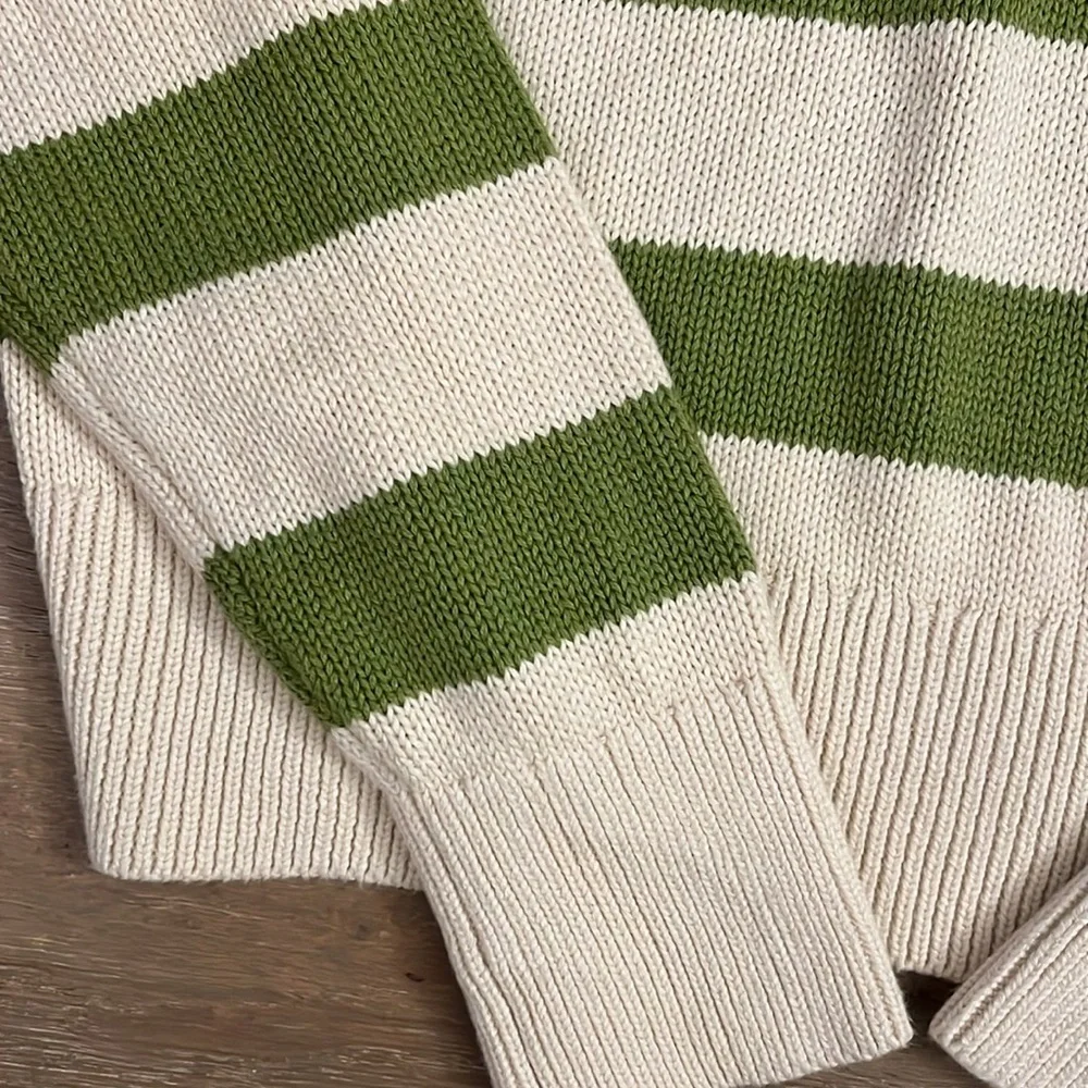 NWT Velvet Women's Lucie Henley Sweater in Cream and Green Stripe size xs
